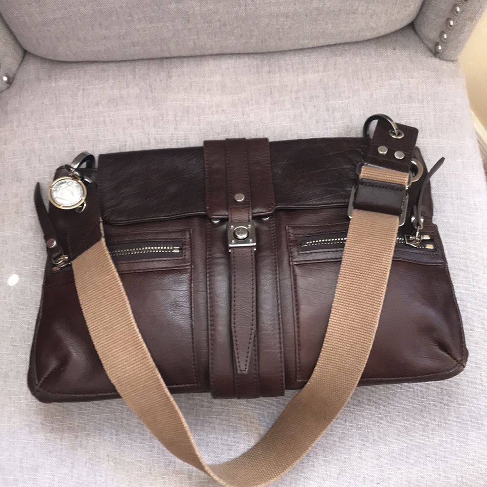 Lanvin Brown Leather Shoulder Bag with Tan Strap